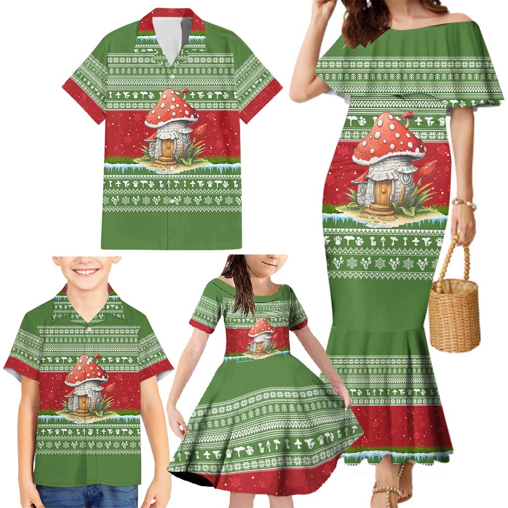 Christmas Mushroom House Family Matching Mermaid Dress and Hawaiian Shirt Xmas Holiday Patterns - Wonder Print Shop