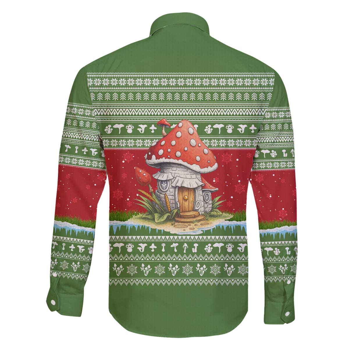 Christmas Mushroom House Family Matching Off The Shoulder Long Sleeve Dress and Hawaiian Shirt Xmas Holiday Patterns - Wonder Print Shop