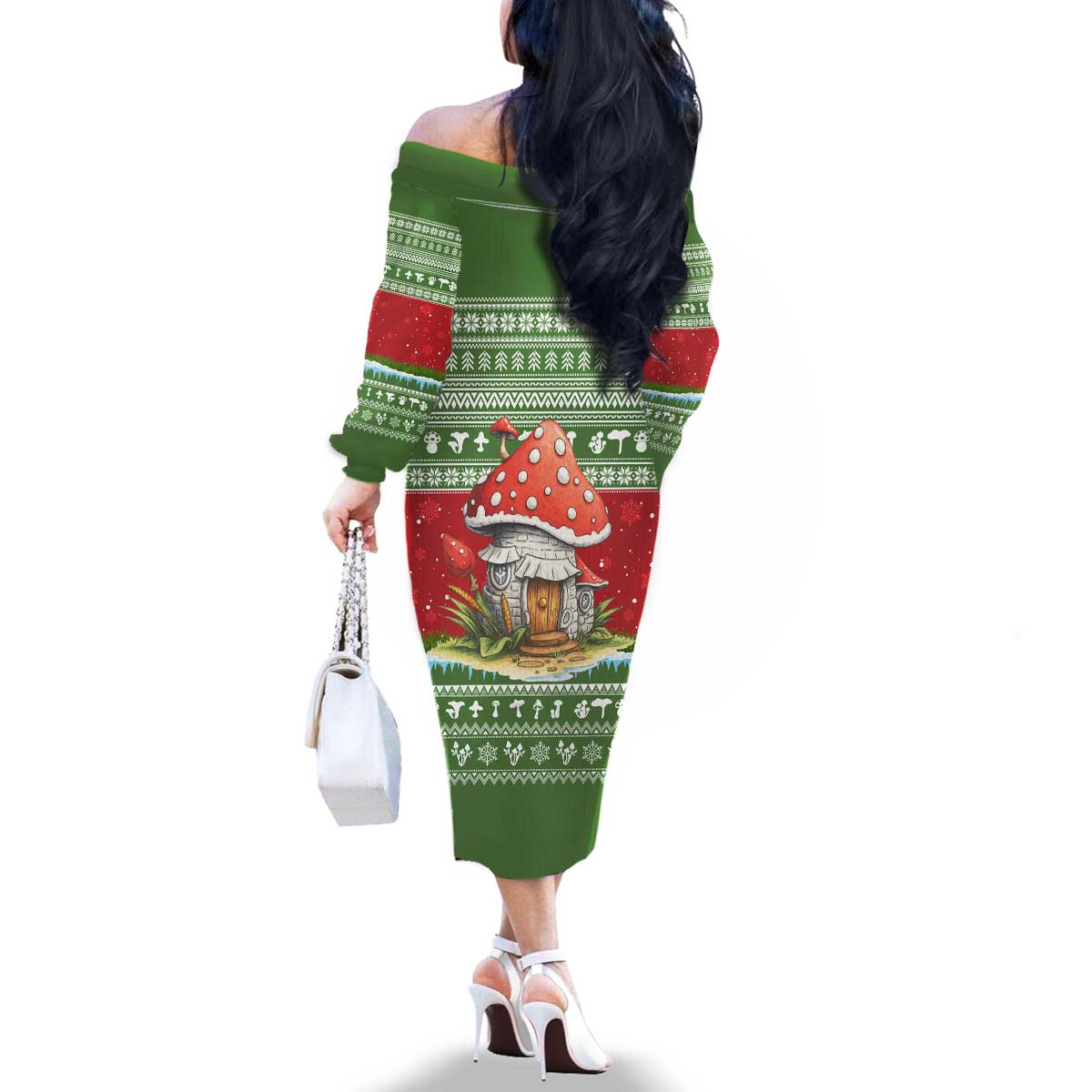 Christmas Mushroom House Family Matching Off The Shoulder Long Sleeve Dress and Hawaiian Shirt Xmas Holiday Patterns - Wonder Print Shop