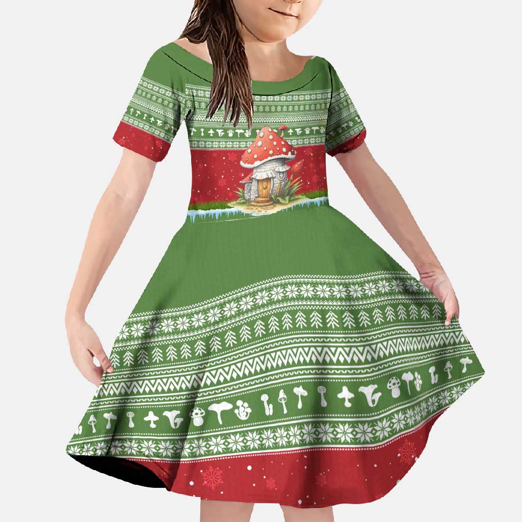 Christmas Mushroom House Family Matching Off Shoulder Maxi Dress and Hawaiian Shirt Xmas Holiday Patterns - Wonder Print Shop