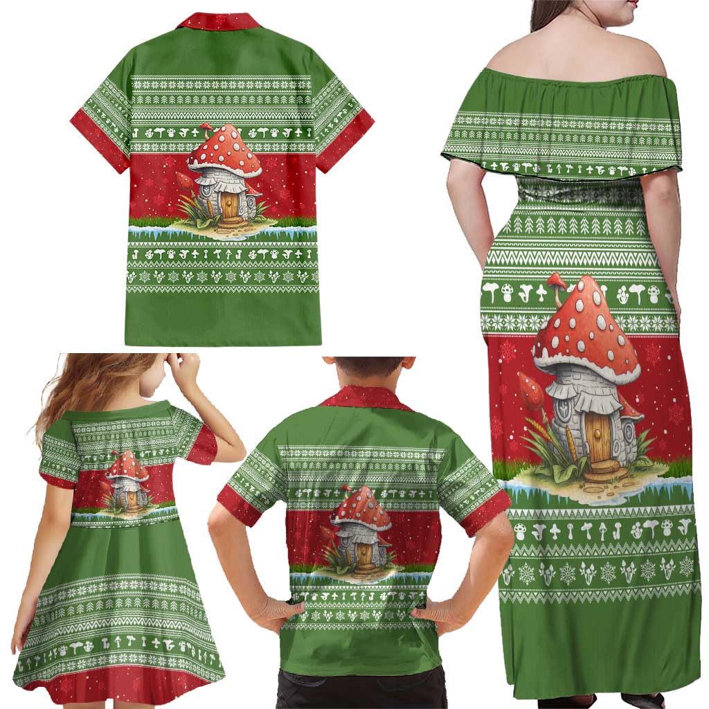 Christmas Mushroom House Family Matching Off Shoulder Maxi Dress and Hawaiian Shirt Xmas Holiday Patterns - Wonder Print Shop