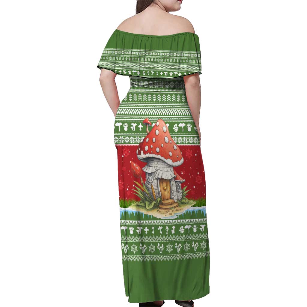 Christmas Mushroom House Family Matching Off Shoulder Maxi Dress and Hawaiian Shirt Xmas Holiday Patterns - Wonder Print Shop