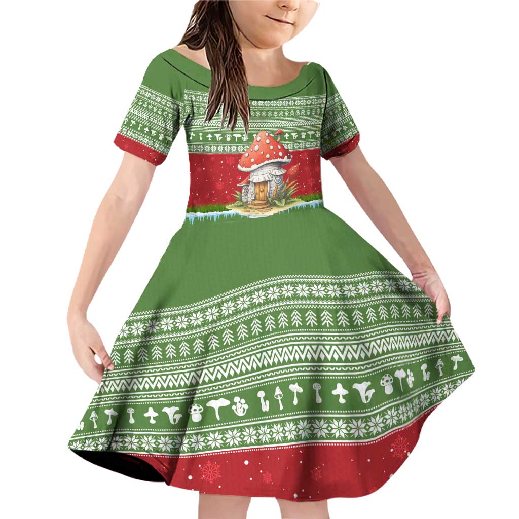Christmas Mushroom House Family Matching Off Shoulder Short Dress and Hawaiian Shirt Xmas Holiday Patterns - Wonder Print Shop