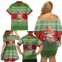 Christmas Mushroom House Family Matching Off Shoulder Short Dress and Hawaiian Shirt Xmas Holiday Patterns - Wonder Print Shop
