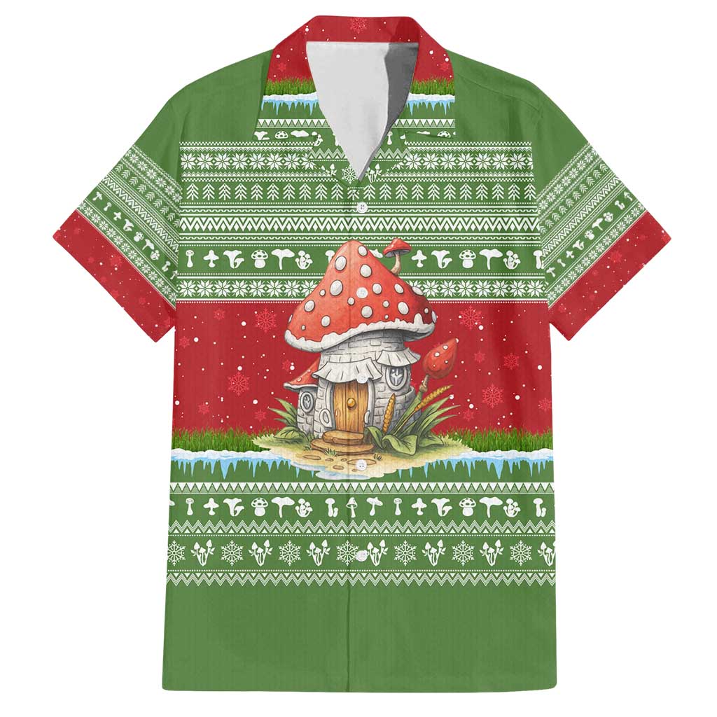 Christmas Mushroom House Family Matching Off Shoulder Short Dress and Hawaiian Shirt Xmas Holiday Patterns - Wonder Print Shop
