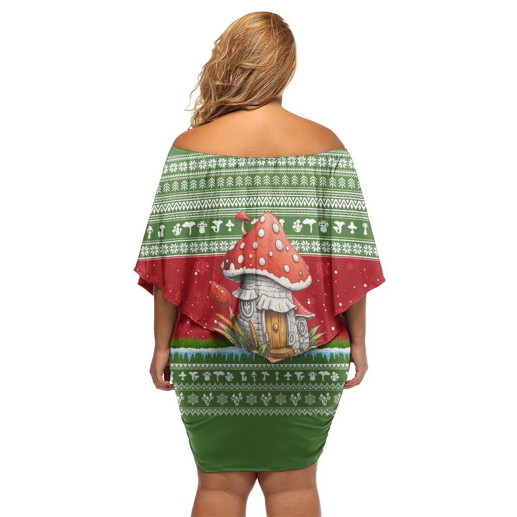 Christmas Mushroom House Family Matching Off Shoulder Short Dress and Hawaiian Shirt Xmas Holiday Patterns - Wonder Print Shop