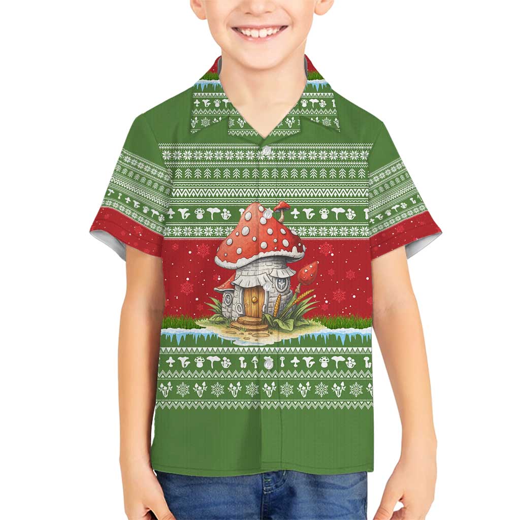 Christmas Mushroom House Family Matching Off Shoulder Short Dress and Hawaiian Shirt Xmas Holiday Patterns - Wonder Print Shop