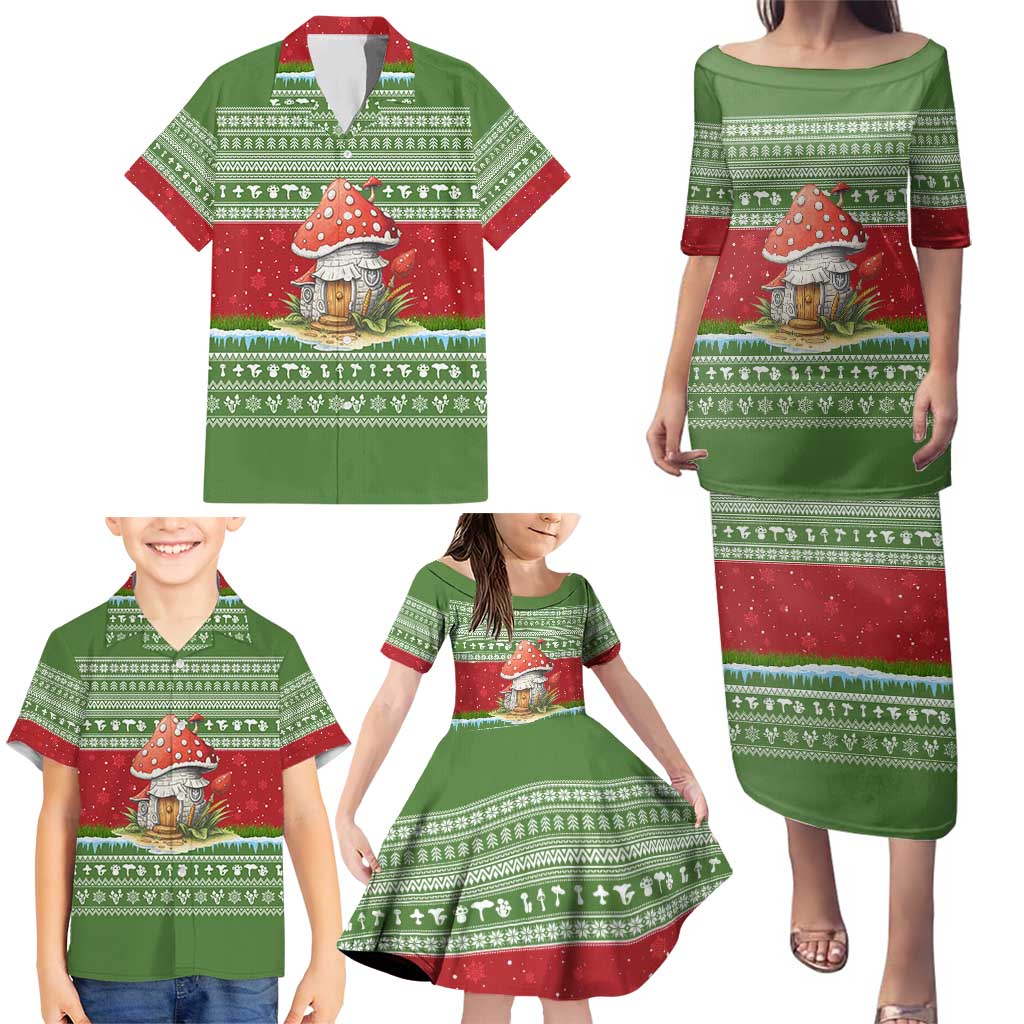 Christmas Mushroom House Family Matching Puletasi and Hawaiian Shirt Xmas Holiday Patterns - Wonder Print Shop