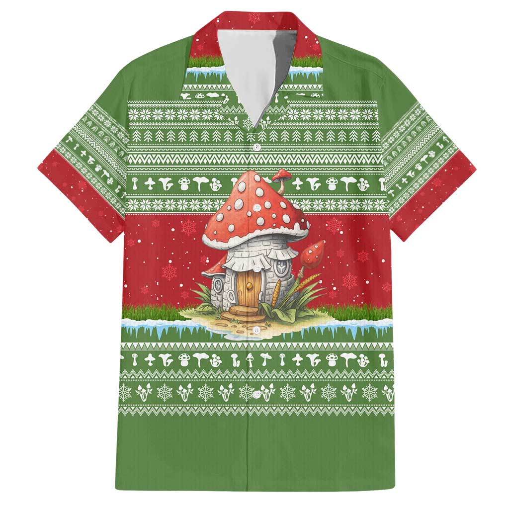 Christmas Mushroom House Family Matching Short Sleeve Bodycon Dress and Hawaiian Shirt Xmas Holiday Patterns - Wonder Print Shop