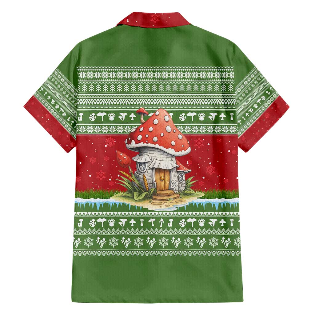 Christmas Mushroom House Family Matching Short Sleeve Bodycon Dress and Hawaiian Shirt Xmas Holiday Patterns - Wonder Print Shop