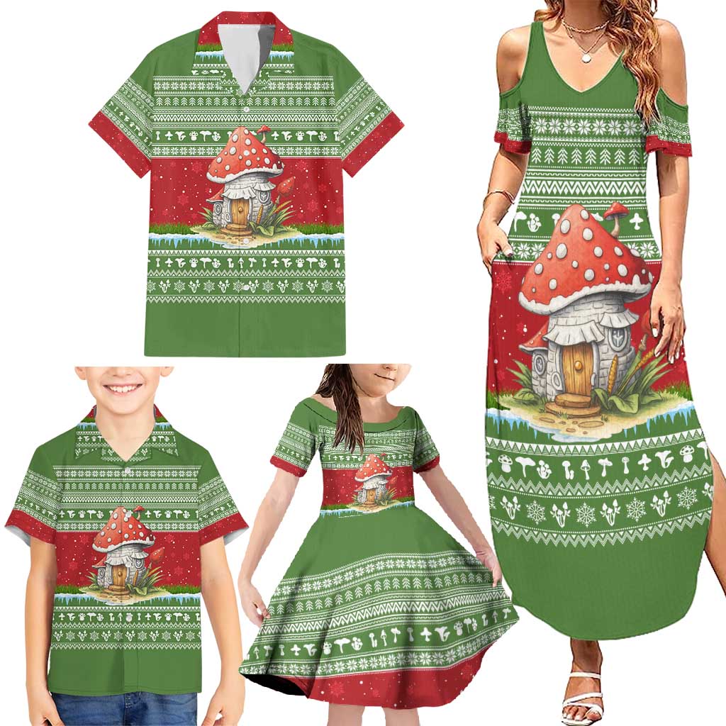 Christmas Mushroom House Family Matching Summer Maxi Dress and Hawaiian Shirt Xmas Holiday Patterns - Wonder Print Shop