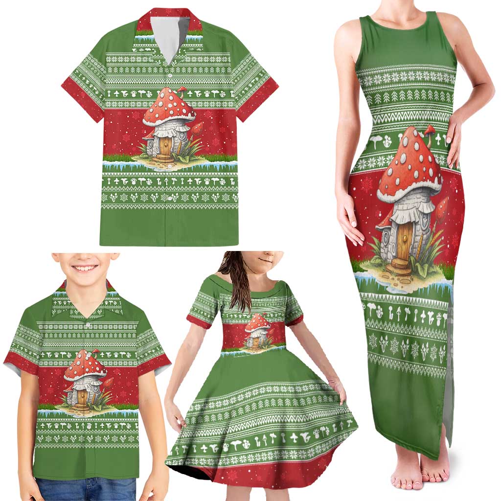 Christmas Mushroom House Family Matching Tank Maxi Dress and Hawaiian Shirt Xmas Holiday Patterns - Wonder Print Shop