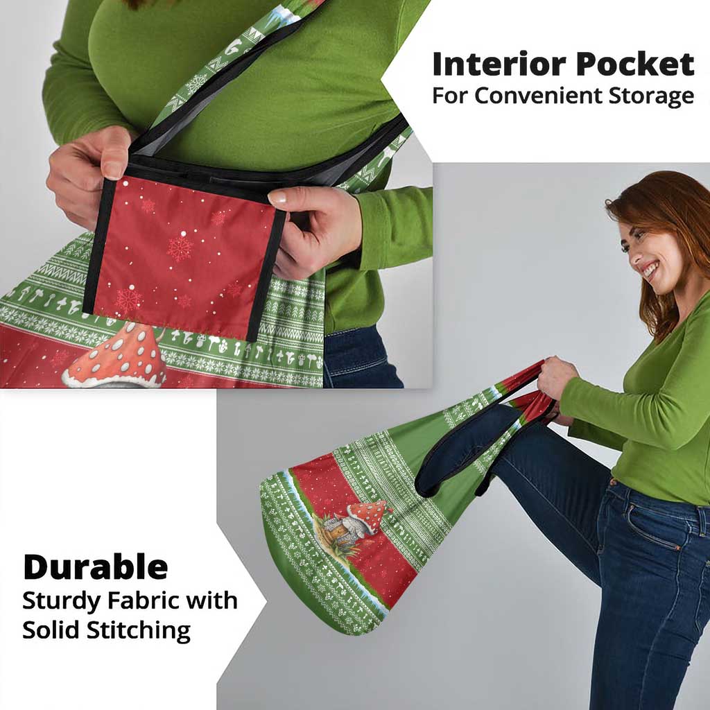 Christmas Mushroom House Grocery Bag Xmas Holiday Patterns - Wonder Print Shop