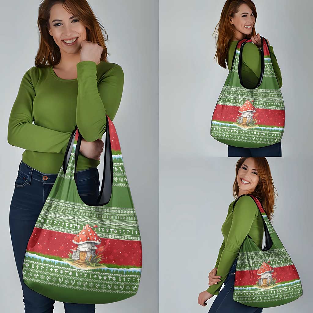 Christmas Mushroom House Grocery Bag Xmas Holiday Patterns - Wonder Print Shop