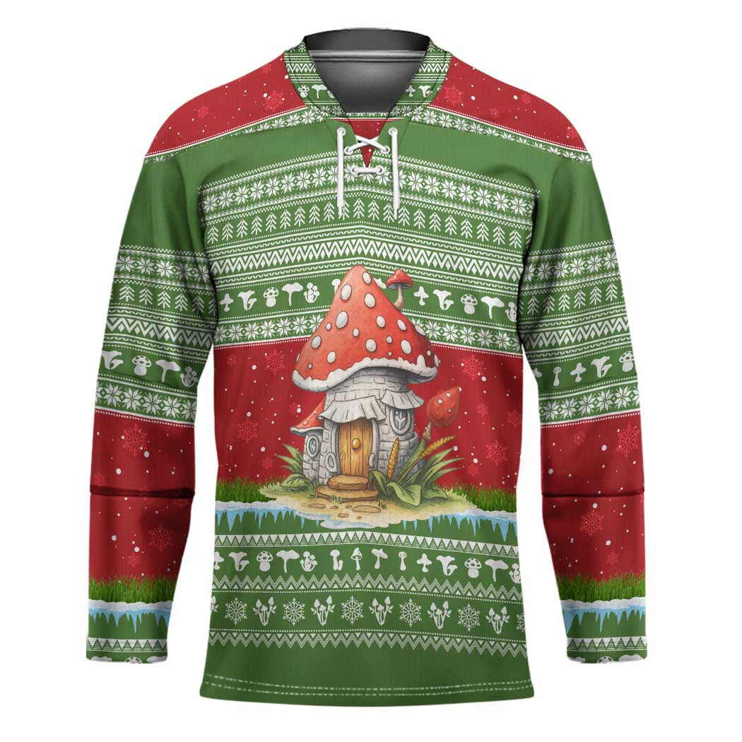Christmas Mushroom House Hockey Jersey Xmas Holiday Patterns - Wonder Print Shop