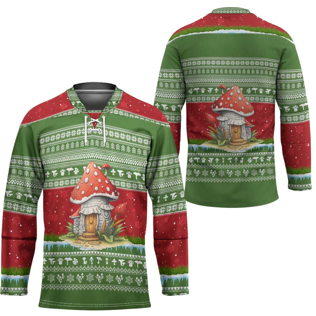 Christmas Mushroom House Hockey Jersey Xmas Holiday Patterns - Wonder Print Shop