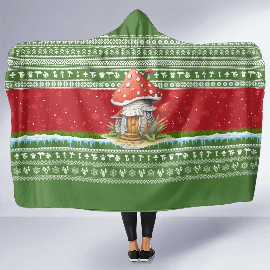 Christmas Mushroom House Hooded Blanket Xmas Holiday Patterns - Wonder Print Shop