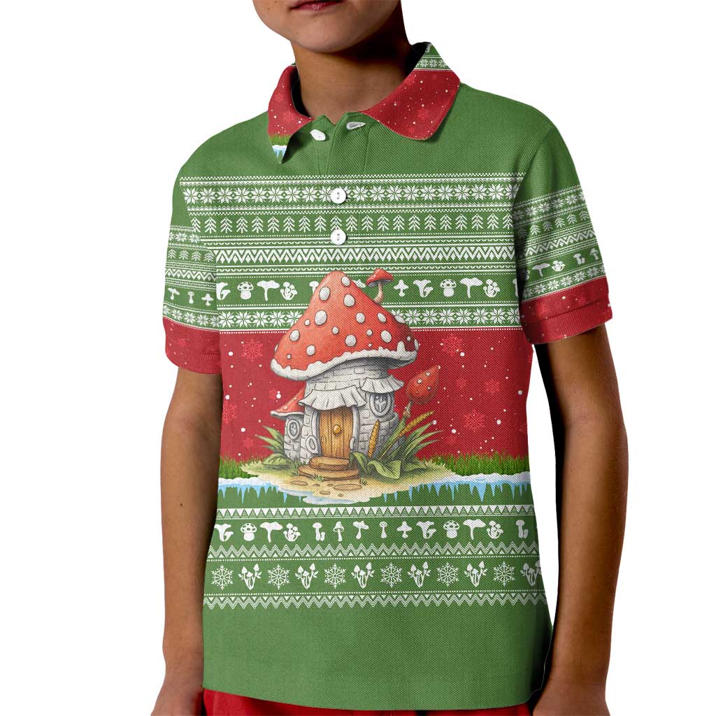 Christmas Mushroom House Kid Polo Shirt Xmas Holiday Patterns - Wonder Print Shop