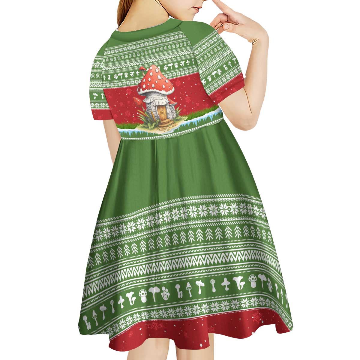 Christmas Mushroom House Kid Short Sleeve Dress Xmas Holiday Patterns - Wonder Print Shop