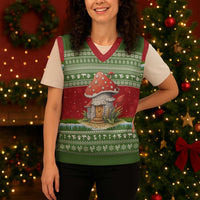 Christmas Mushroom House Christmas Knitted V-Neck Vest Xmas Holiday Patterns - Wonder Print Shop