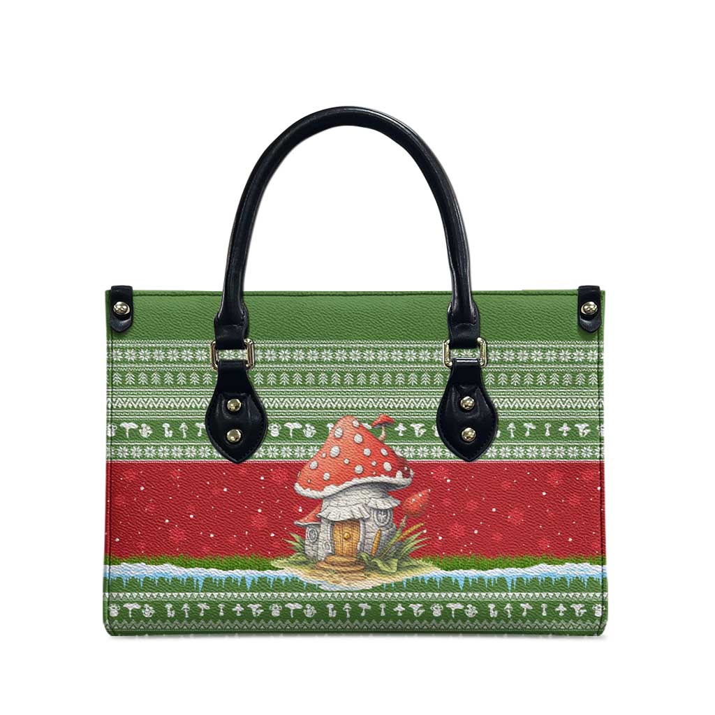 Christmas Mushroom House Leather Bag Xmas Holiday Patterns - Wonder Print Shop