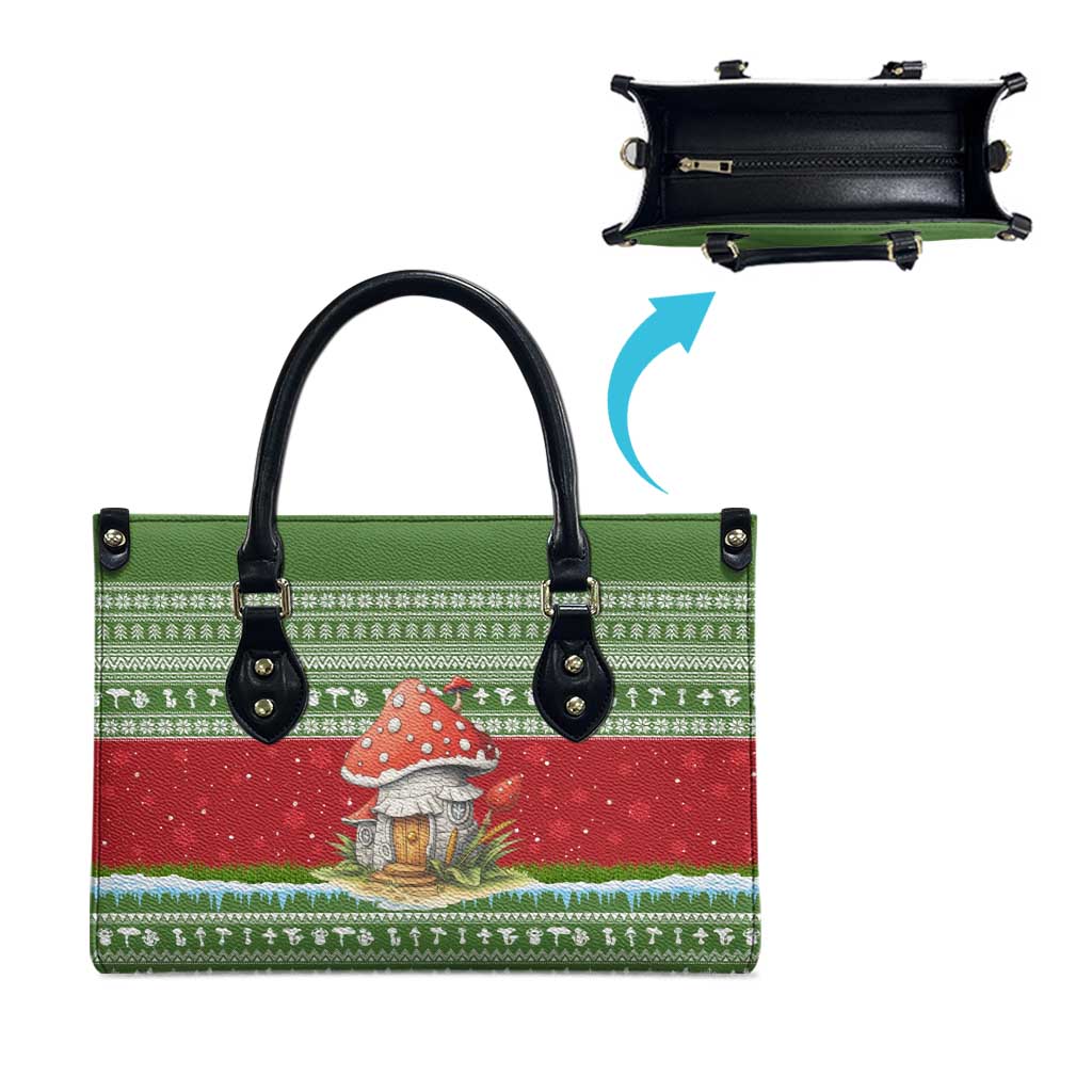 Christmas Mushroom House Leather Bag Xmas Holiday Patterns - Wonder Print Shop