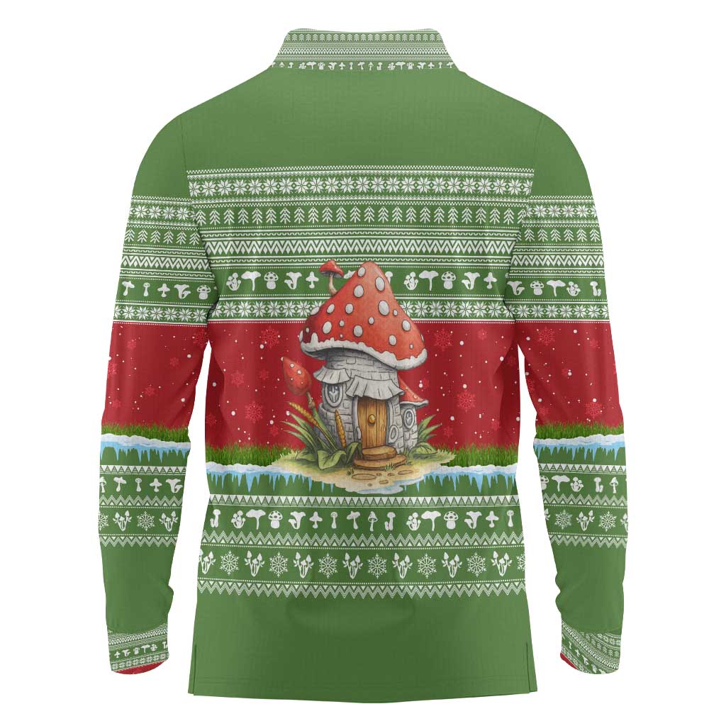 Christmas Mushroom House Long Sleeve Polo Shirt Xmas Holiday Patterns - Wonder Print Shop