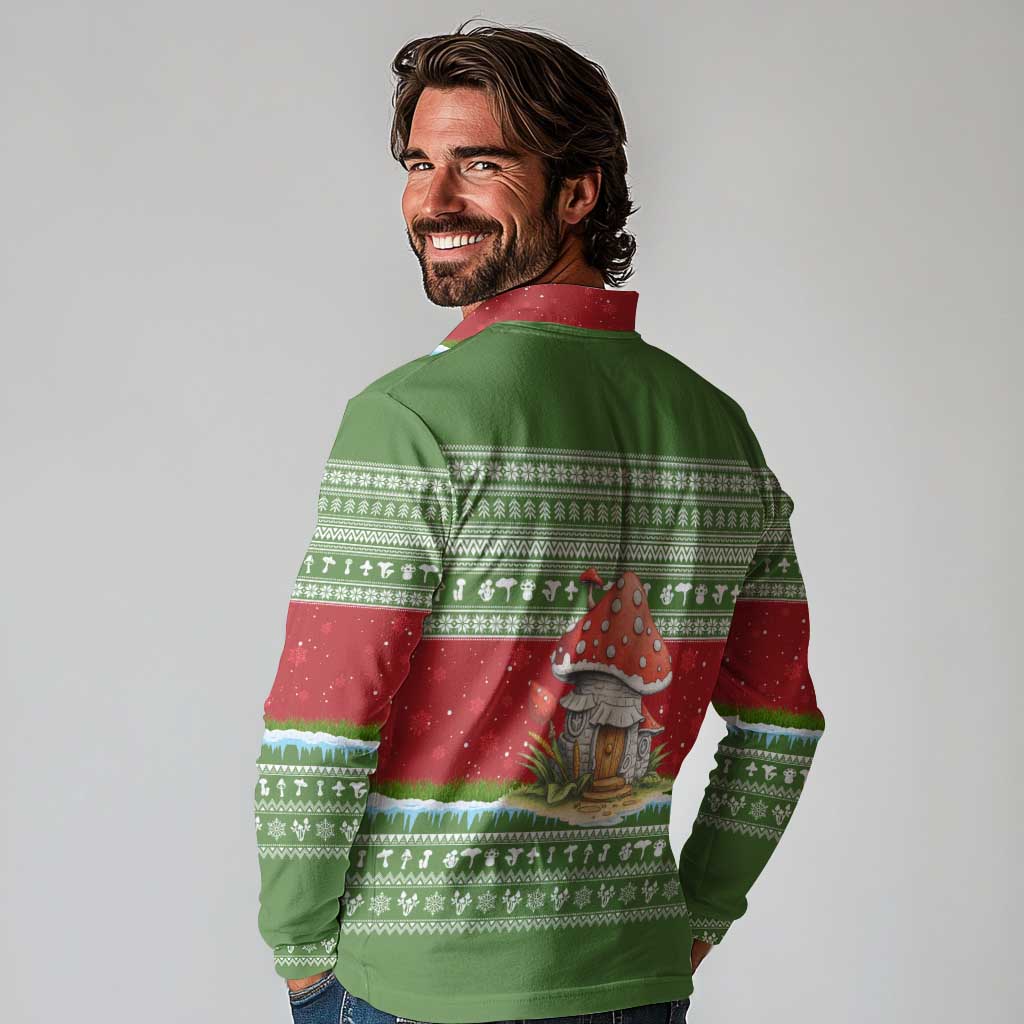 Christmas Mushroom House Long Sleeve Polo Shirt Xmas Holiday Patterns - Wonder Print Shop