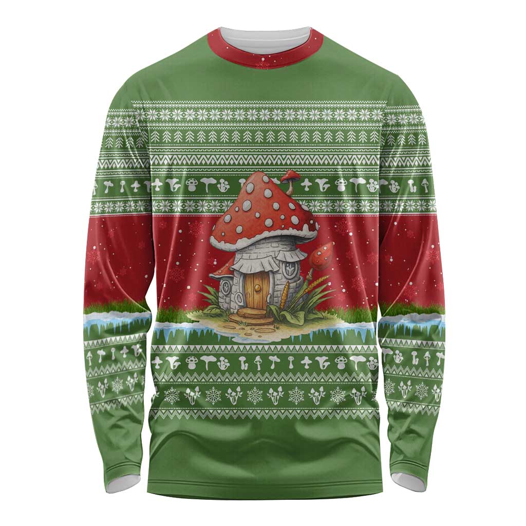 Christmas Mushroom House Long Sleeve Shirt Xmas Holiday Patterns - Wonder Print Shop