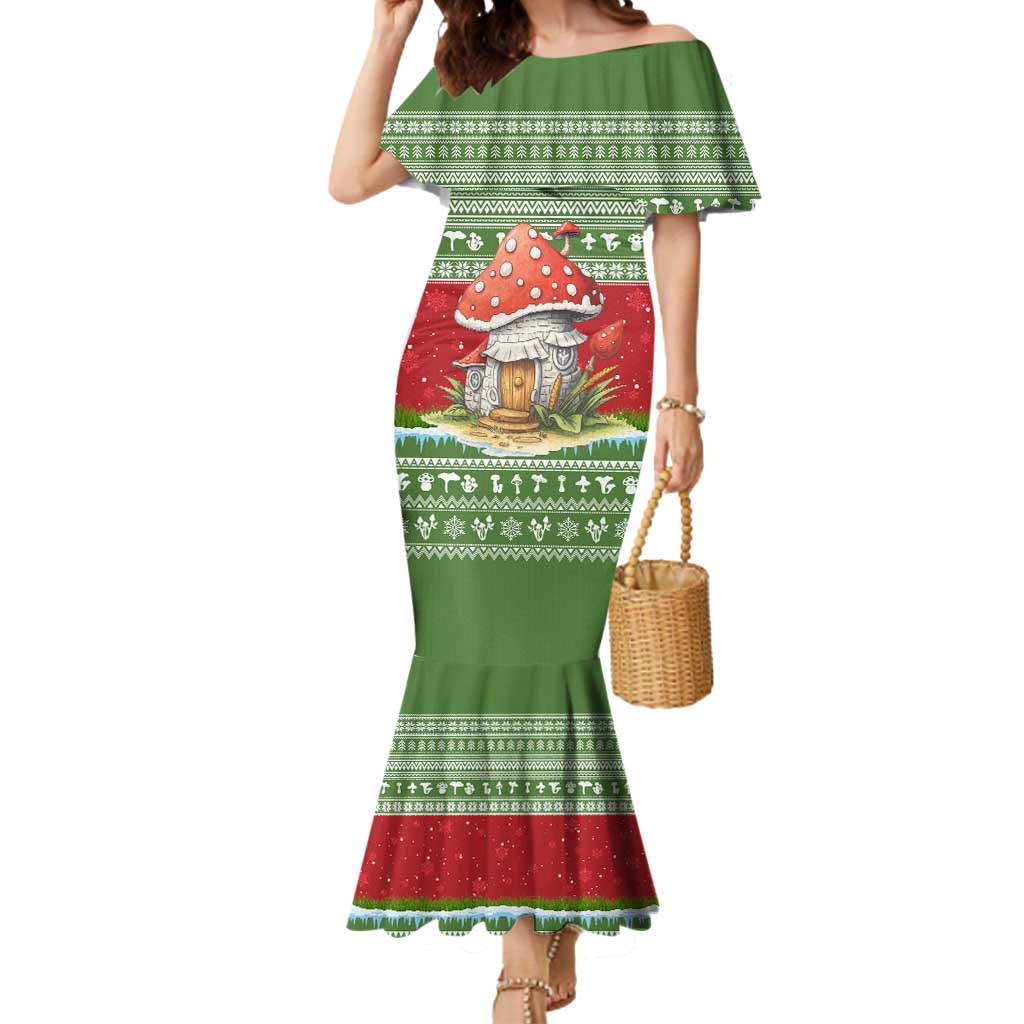 Christmas Mushroom House Mermaid Dress Xmas Holiday Patterns - Wonder Print Shop