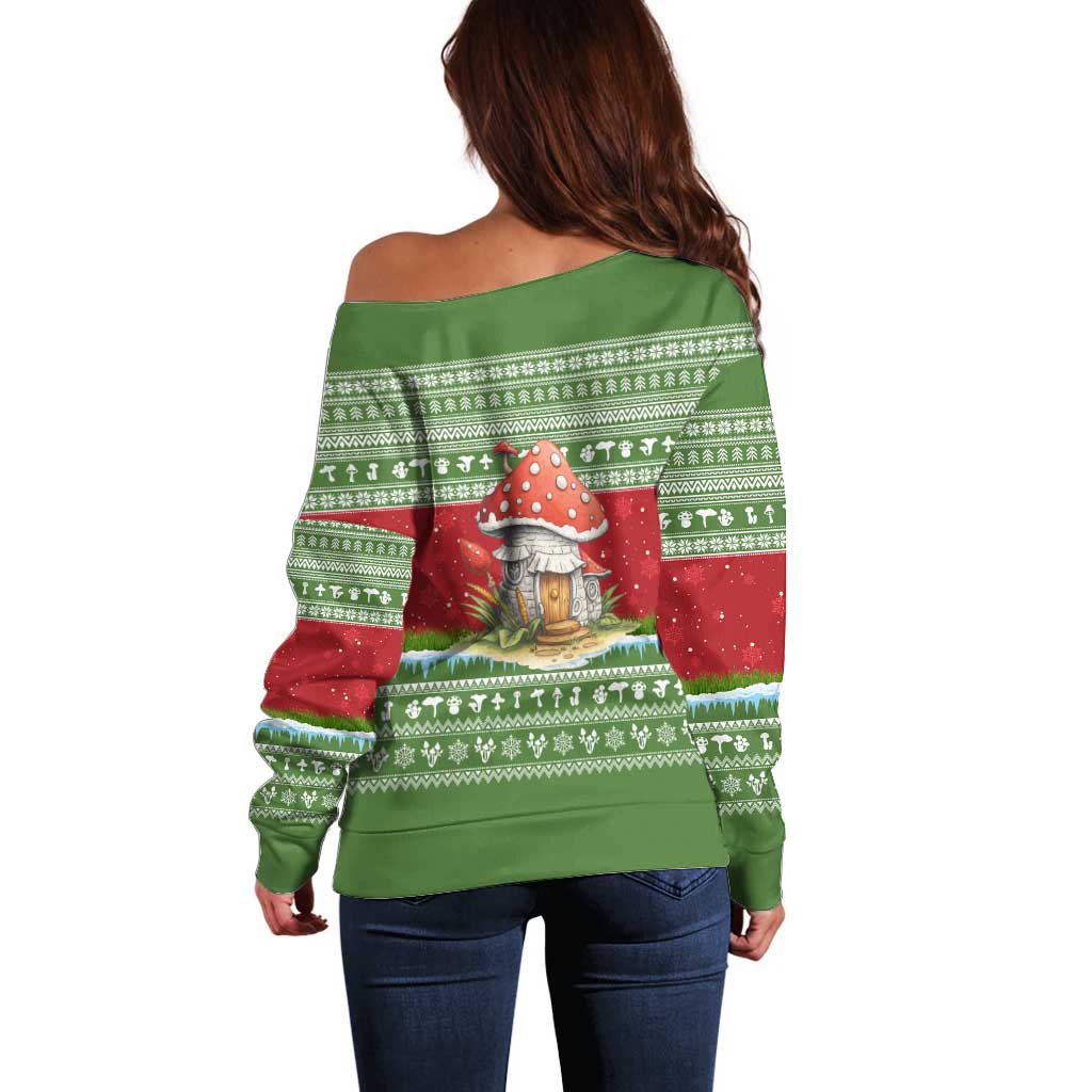 Christmas Mushroom House Off Shoulder Sweater Xmas Holiday Patterns - Wonder Print Shop