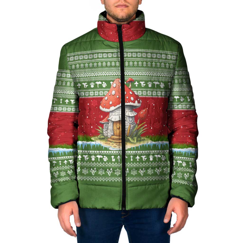 Christmas Mushroom House Padded Jacket Xmas Holiday Patterns - Wonder Print Shop