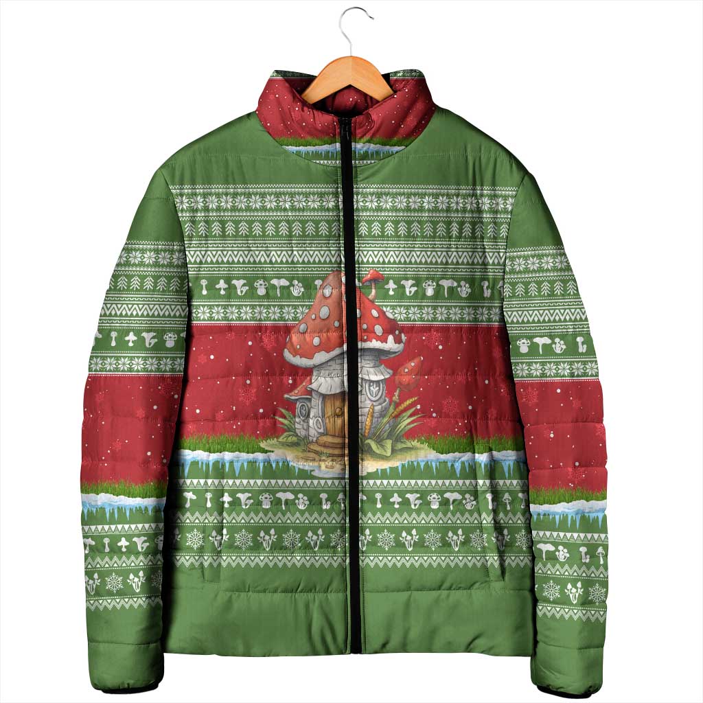 Christmas Mushroom House Padded Jacket Xmas Holiday Patterns - Wonder Print Shop
