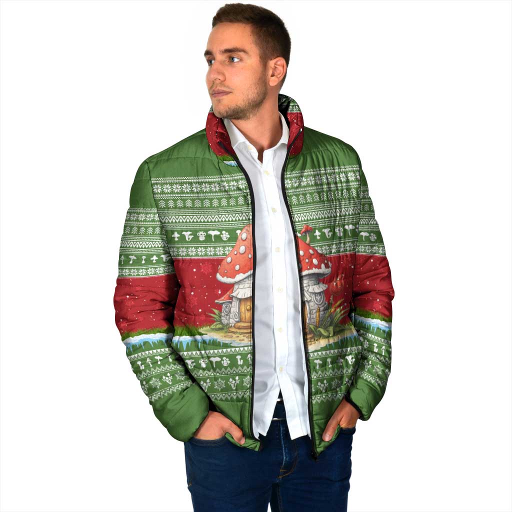 Christmas Mushroom House Padded Jacket Xmas Holiday Patterns - Wonder Print Shop