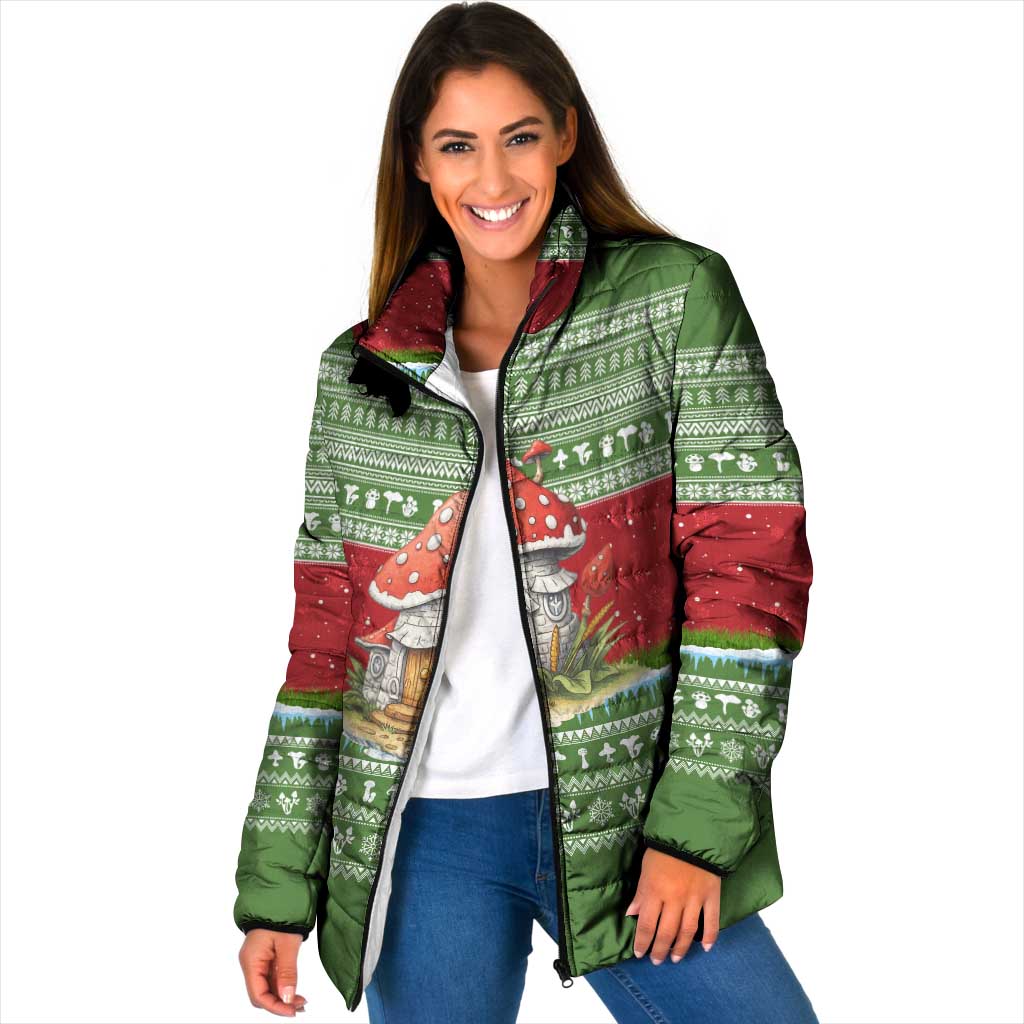 Christmas Mushroom House Padded Jacket Xmas Holiday Patterns - Wonder Print Shop