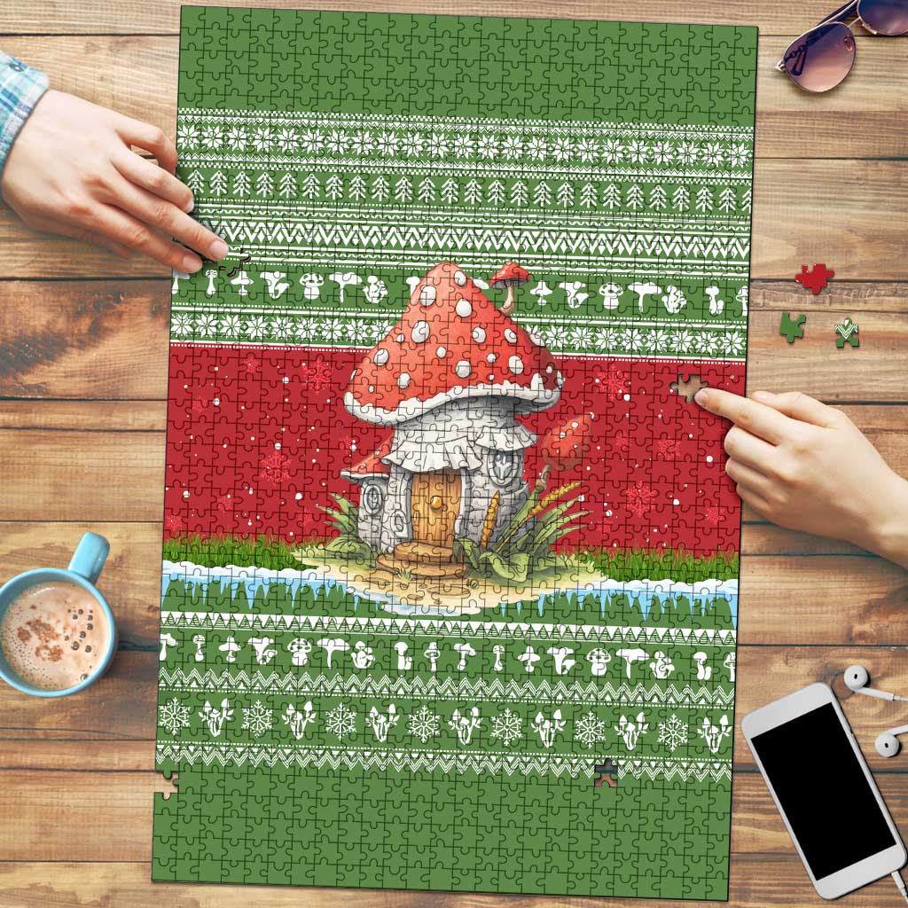 Christmas Mushroom House Puzzle Xmas Holiday Patterns - Wonder Print Shop