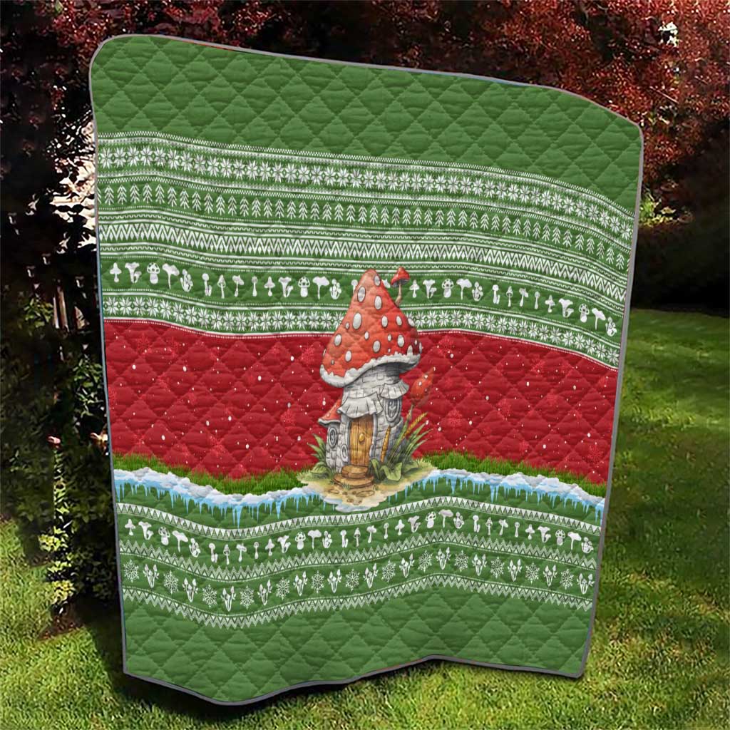Christmas Mushroom House Quilt Xmas Holiday Patterns - Wonder Print Shop