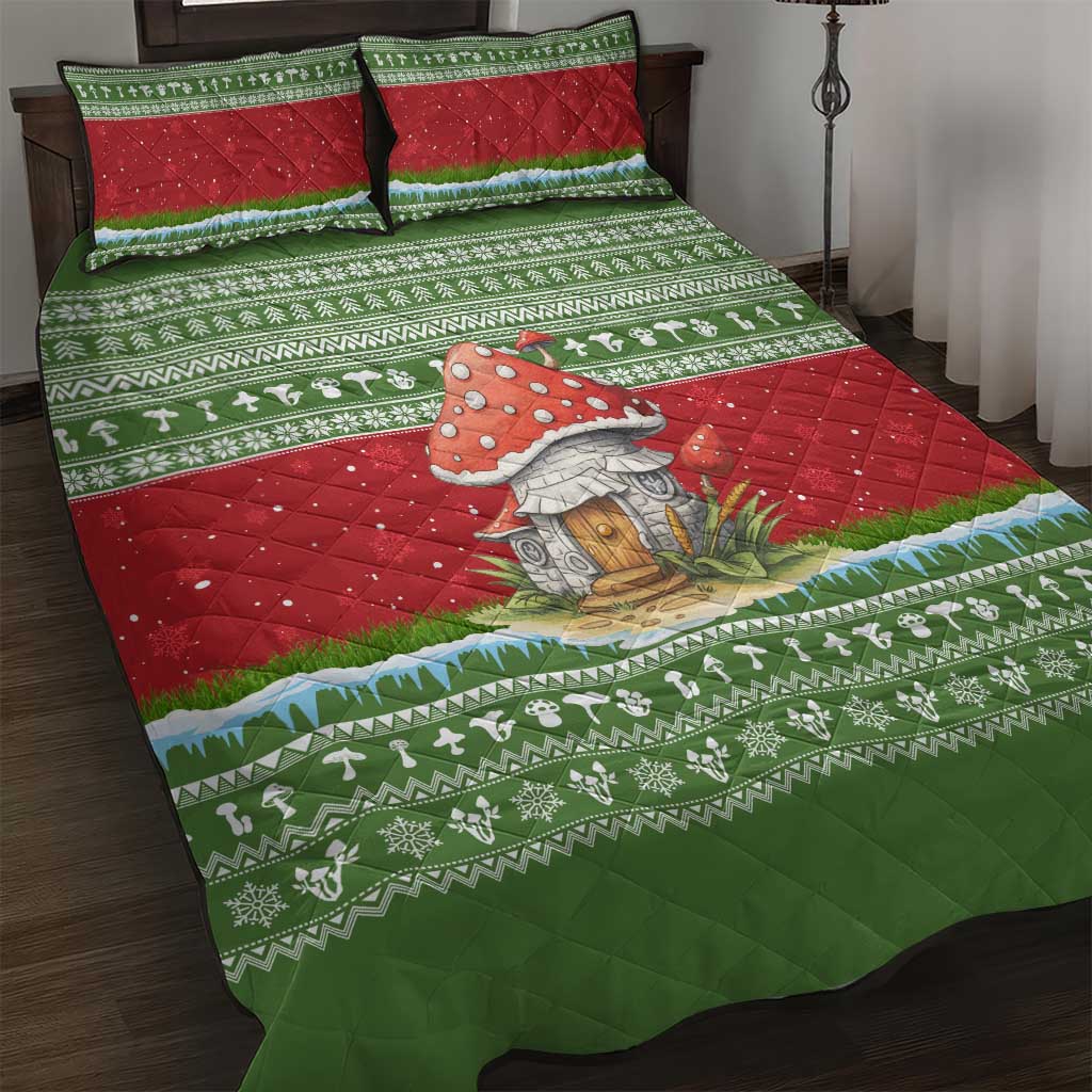 Christmas Mushroom House Quilt Bed Set Xmas Holiday Patterns - Wonder Print Shop