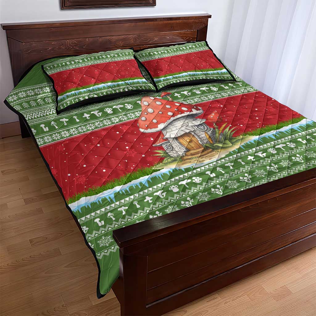 Christmas Mushroom House Quilt Bed Set Xmas Holiday Patterns - Wonder Print Shop