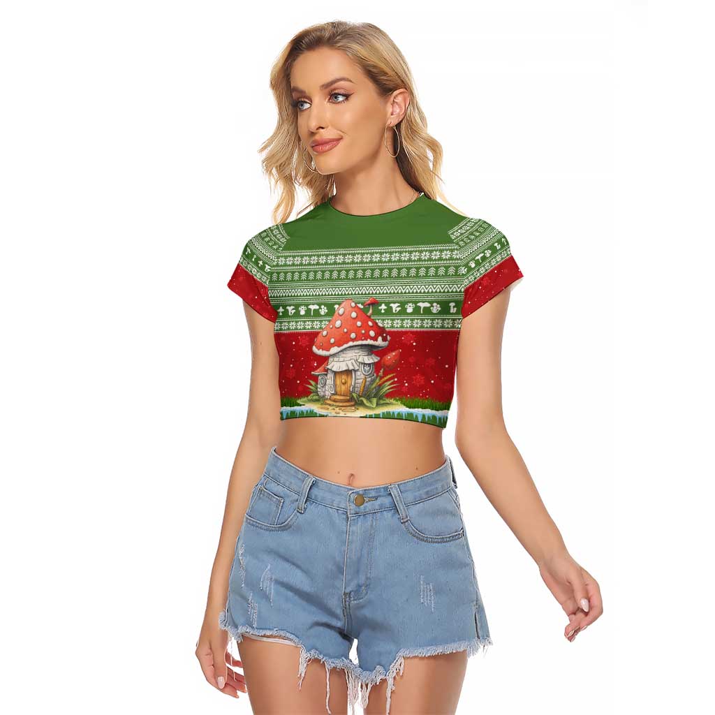 Christmas Mushroom House Raglan Cropped T Shirt Xmas Holiday Patterns - Wonder Print Shop