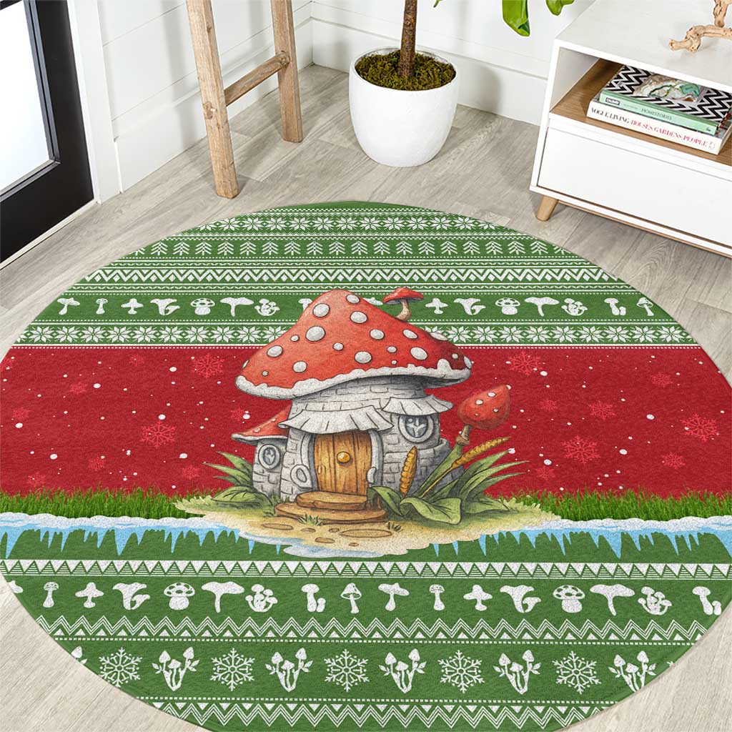 Christmas Mushroom House Round Carpet Xmas Holiday Patterns - Wonder Print Shop
