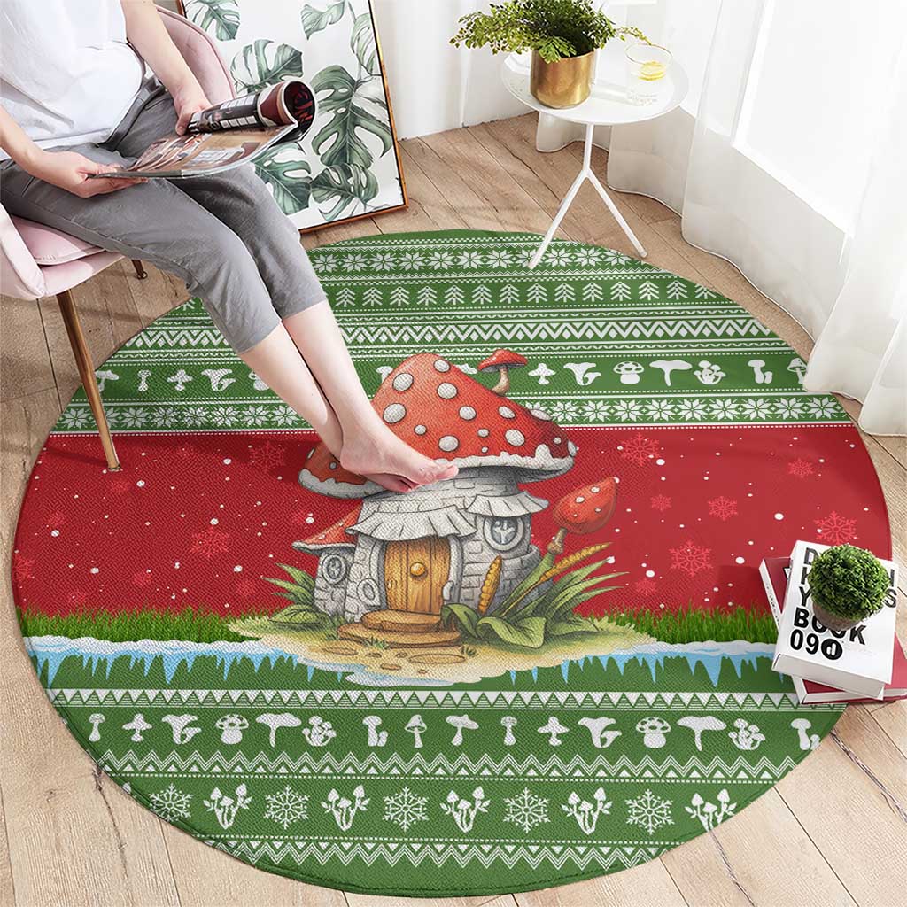 Christmas Mushroom House Round Carpet Xmas Holiday Patterns - Wonder Print Shop