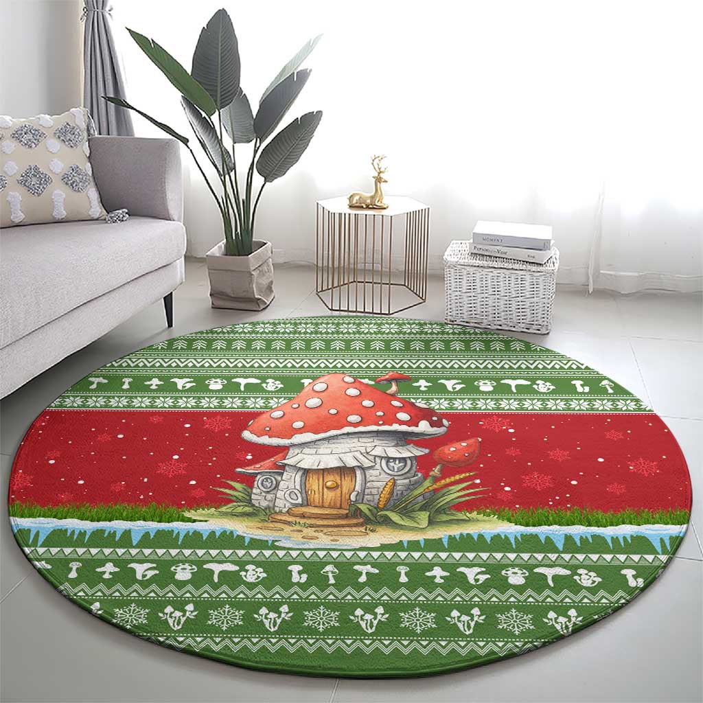 Christmas Mushroom House Round Carpet Xmas Holiday Patterns - Wonder Print Shop