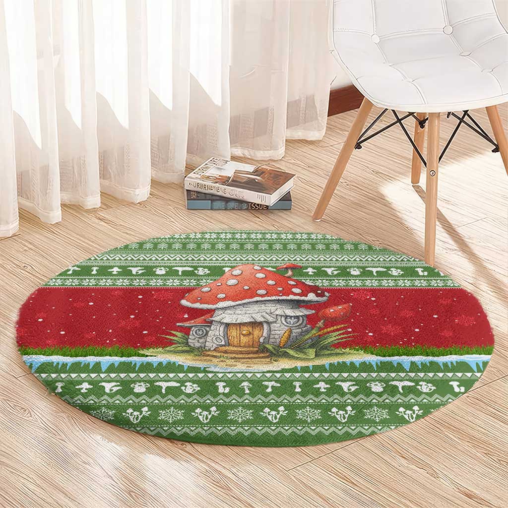 Christmas Mushroom House Round Carpet Xmas Holiday Patterns - Wonder Print Shop