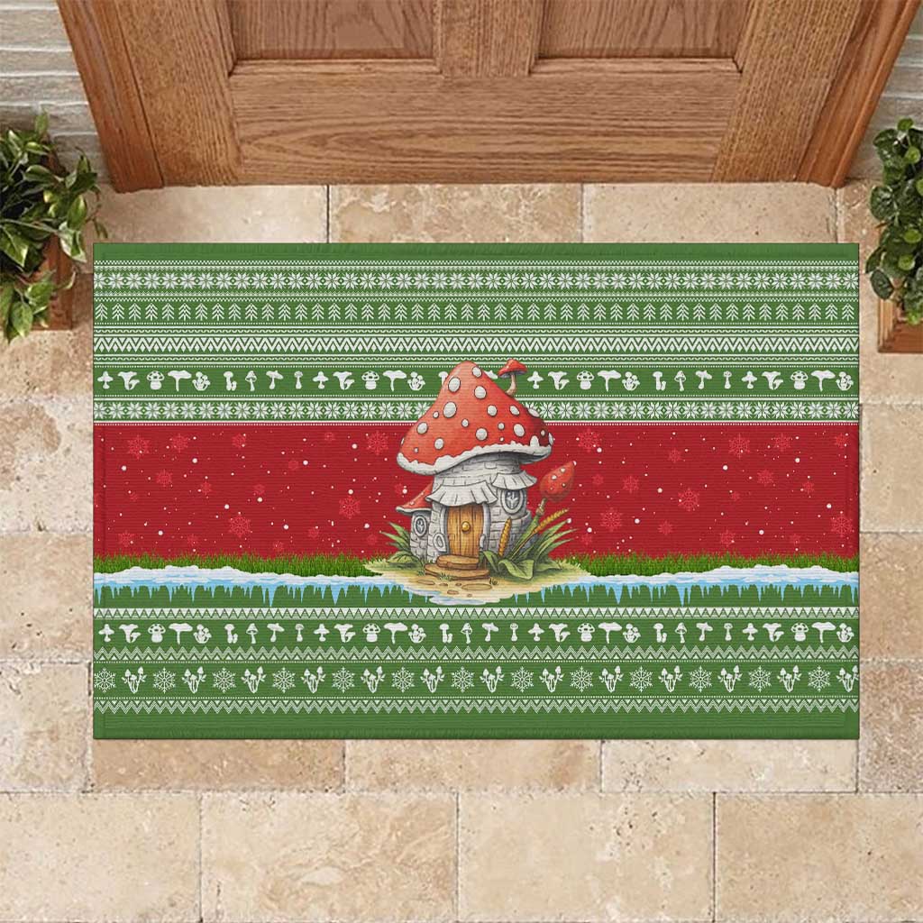Christmas Mushroom House Rubber Doormat Xmas Holiday Patterns - Wonder Print Shop