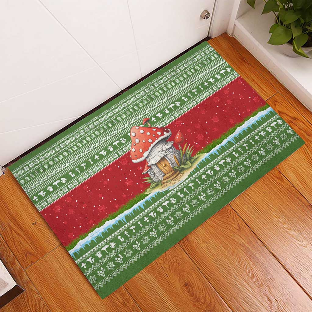 Christmas Mushroom House Rubber Doormat Xmas Holiday Patterns - Wonder Print Shop
