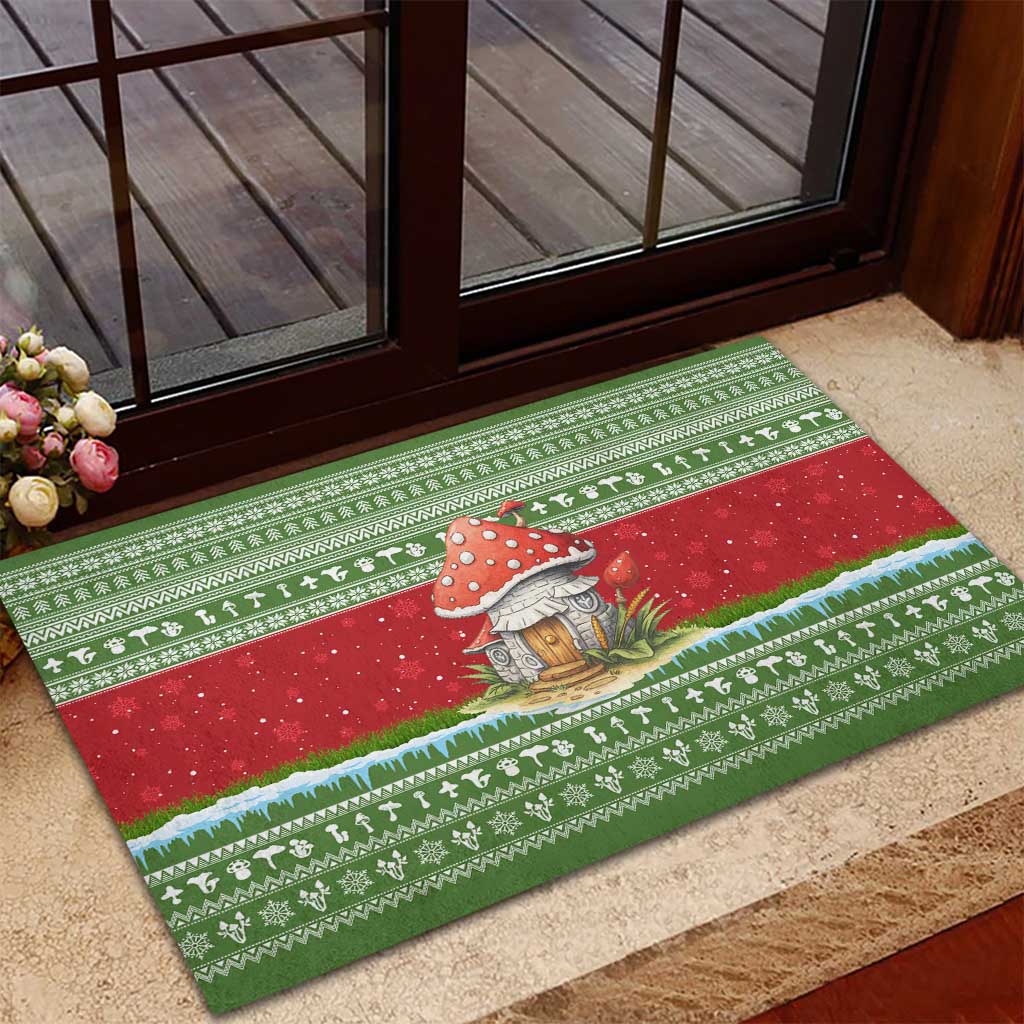 Christmas Mushroom House Rubber Doormat Xmas Holiday Patterns - Wonder Print Shop