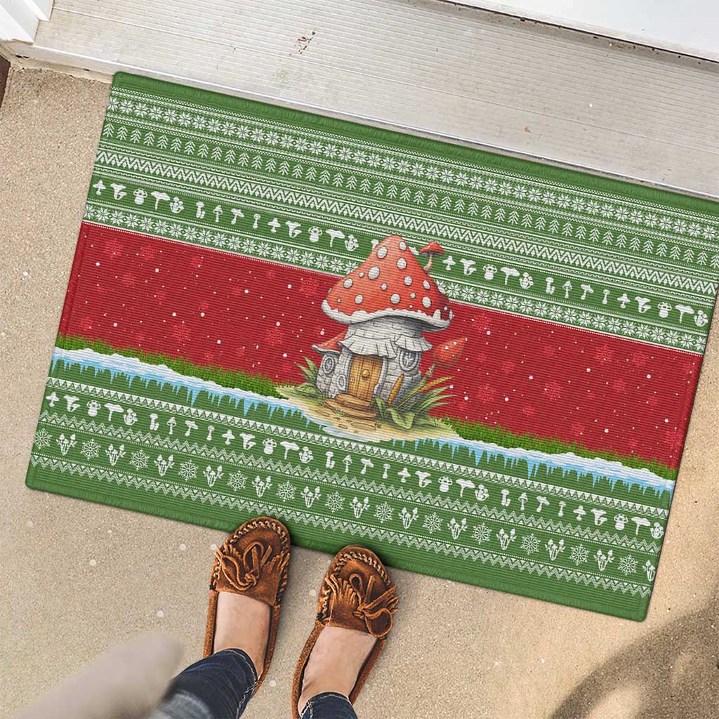 Christmas Mushroom House Rubber Doormat Xmas Holiday Patterns - Wonder Print Shop