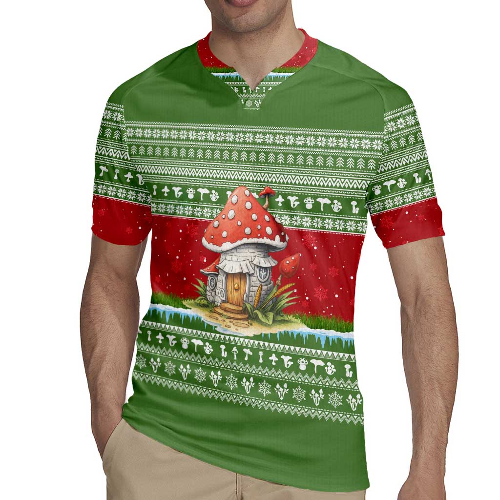Christmas Mushroom House Rugby Jersey Xmas Holiday Patterns - Wonder Print Shop