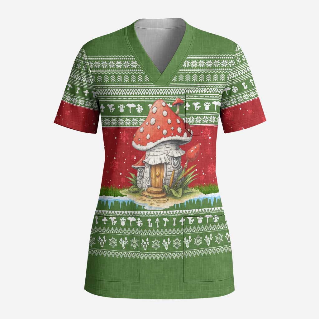 Christmas Mushroom House Scrub Top Xmas Holiday Patterns - Wonder Print Shop